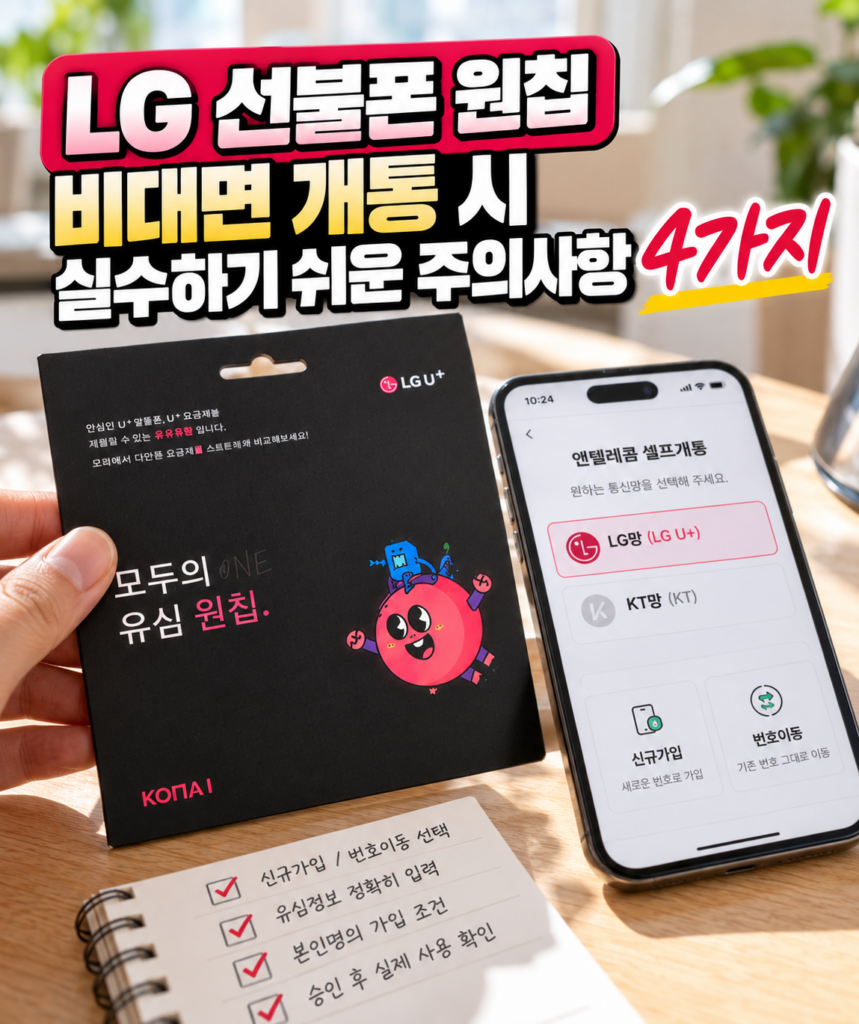 LG 선불폰 원칩 비대면 개통 시 실수하기 쉬운 가입 선택과 주의사항 4가지